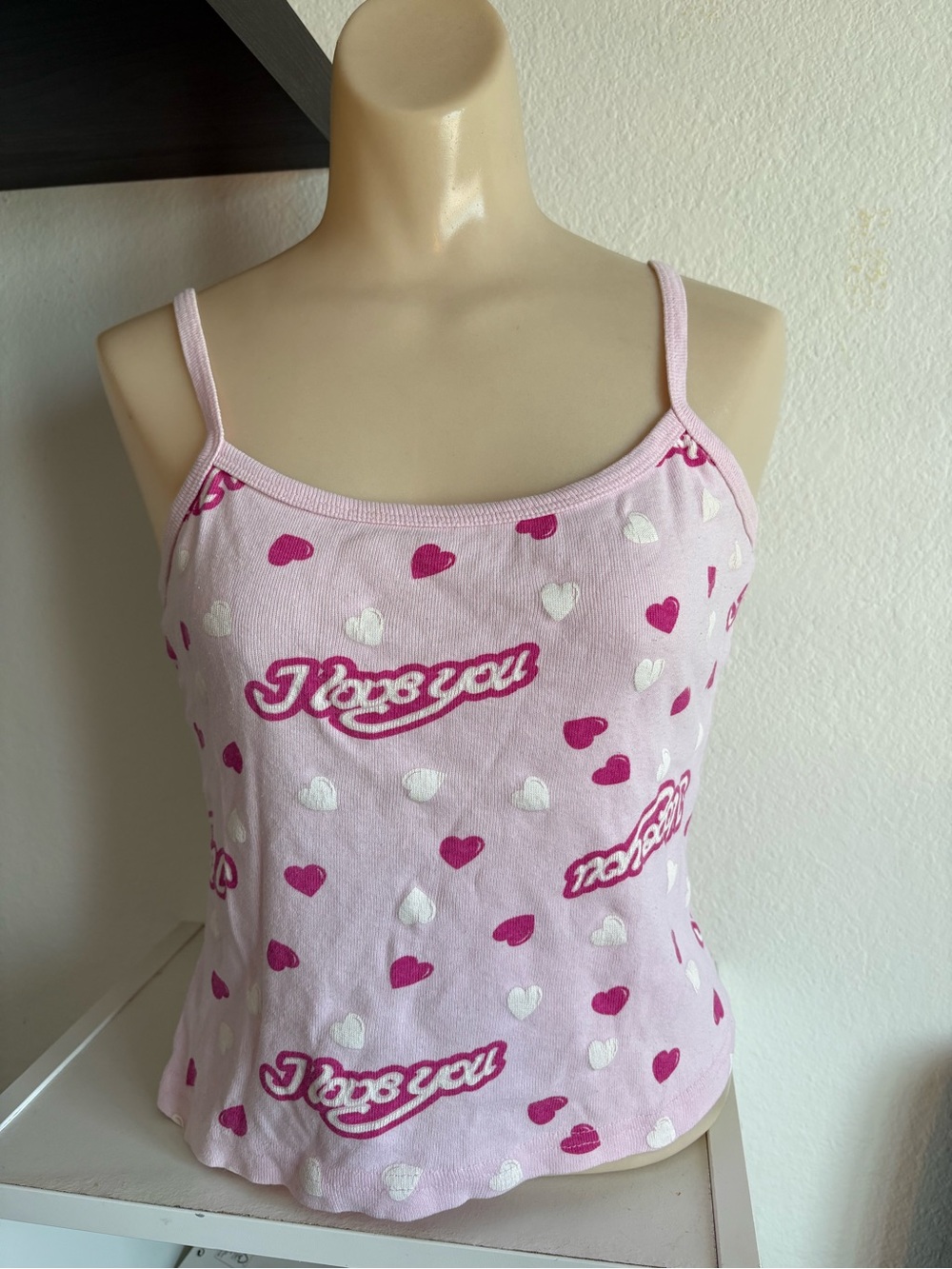 Pink Heart Print 'I Love You' Cami Tank